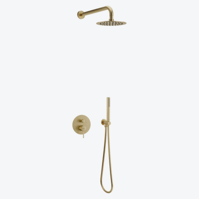 PI zestaw prysznicowo-wannowy podtynkowy 3 funkcyjny, z deszczownicą 25 cm, złoty szczotkowany