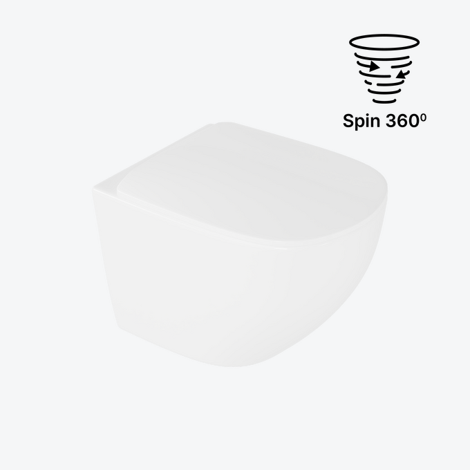 Luqa miska WC 48 cm wisząca bezrantowa, z system spłukiwania Spin 360, z deską wolnoopadającą, biały połysk