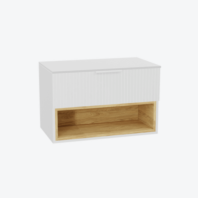 Tuto 2.0 szafka wisząca 80 cm 1 szuflada front ryflowany, blat biały lakierowany, biały/biały