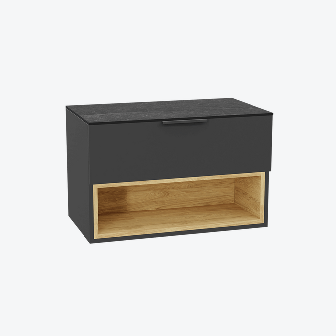 Tuto 2.0 szafka wisząca 80 cm 1 szuflada front gładki wysoki, blat marmur, szary/szary