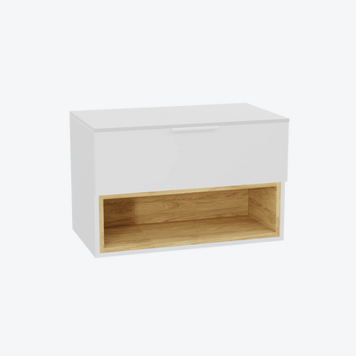 Tuto 2.0 szafka wisząca 80 cm 1 szuflada front gładki wysoki, blat biały lakierowany, biały/biały
