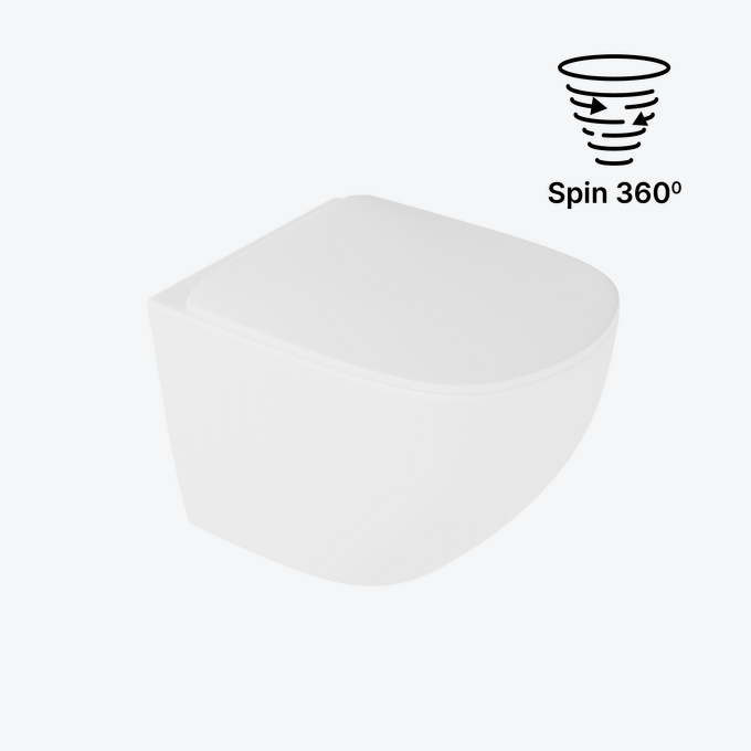 Luqa miska WC 48 cm wisząca bezrantowa, z system spłukiwania Spin 360, z deską wolnoopadającą, biały mat