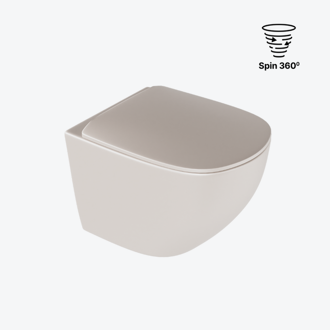 Luqa miska WC 48 cm wisząca bezrantowa, z system spłukiwania Spin 360, z deską wolnoopadającą, cappucino mat
