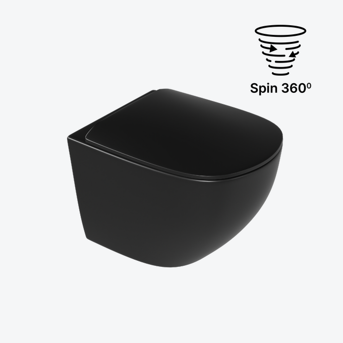 Luqa miska WC 48 cm wisząca bezrantowa, z system spłukiwania Spin 360, z deską wolnoopadającą, czarny mat