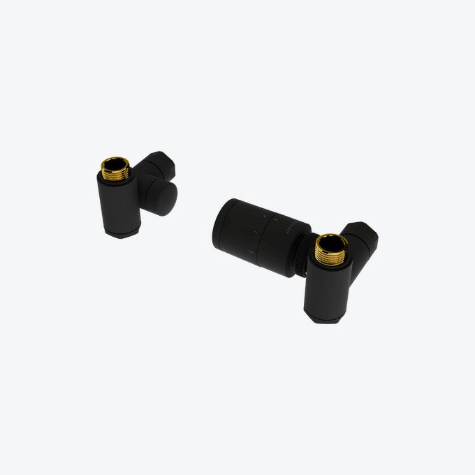 Caldo zestaw trójosiowy z głowicą termostatyczną z opcją montażu grzałki, prawy, czarny mat