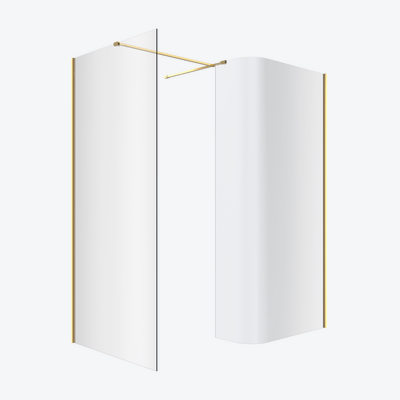Vidoq walk-in kabina prysznicowa gięta, ścianka prosta 100cm, ścianka gięta 93cm, powłoka Clean Control, złoty połysk