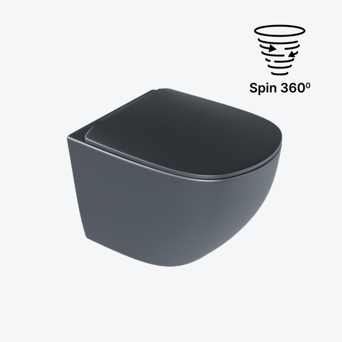 Luqa miska WC 48 cm wisząca bezrantowa, z system spłukiwania Spin 360, z deską wolnoopadającą, grafit mat