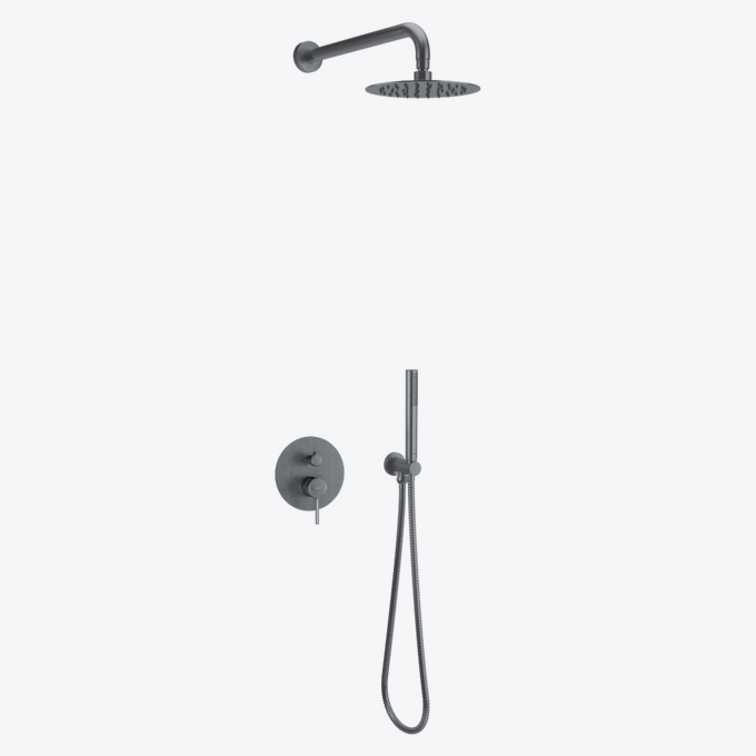 PI 3-function concealed shower and bathtub set with 25 cm rain shower head, brushed graphite
