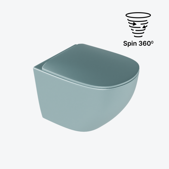 Luqa miska WC 48 cm wisząca bezrantowa, z system spłukiwania Spin 360, z deską wolnoopadającą, mint blue mat