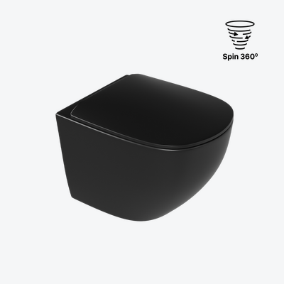 Luqa miska WC 48 cm wisząca bezrantowa, z system spłukiwania Spin 360, z deską wolnoopadającą, czarny mat