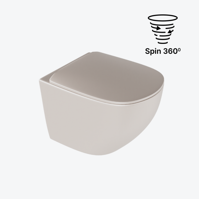 Luqa miska WC 48 cm wisząca bezrantowa, z system spłukiwania Spin 360, z deską wolnoopadającą, cappucino mat