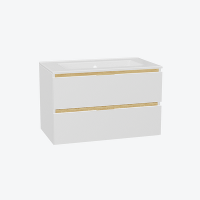 Tuto 2.0 szafka wisząca 80 cm 2 szuflady front gładki niski, umywalka As, biały/biały
