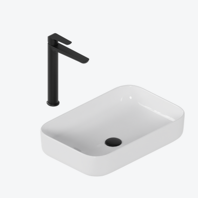 Zestaw promocyjny Cori 2.0 58x38 z baterią umywalkową wysoką Clever 2.0 czarny soft, korek klik-klak, czarny