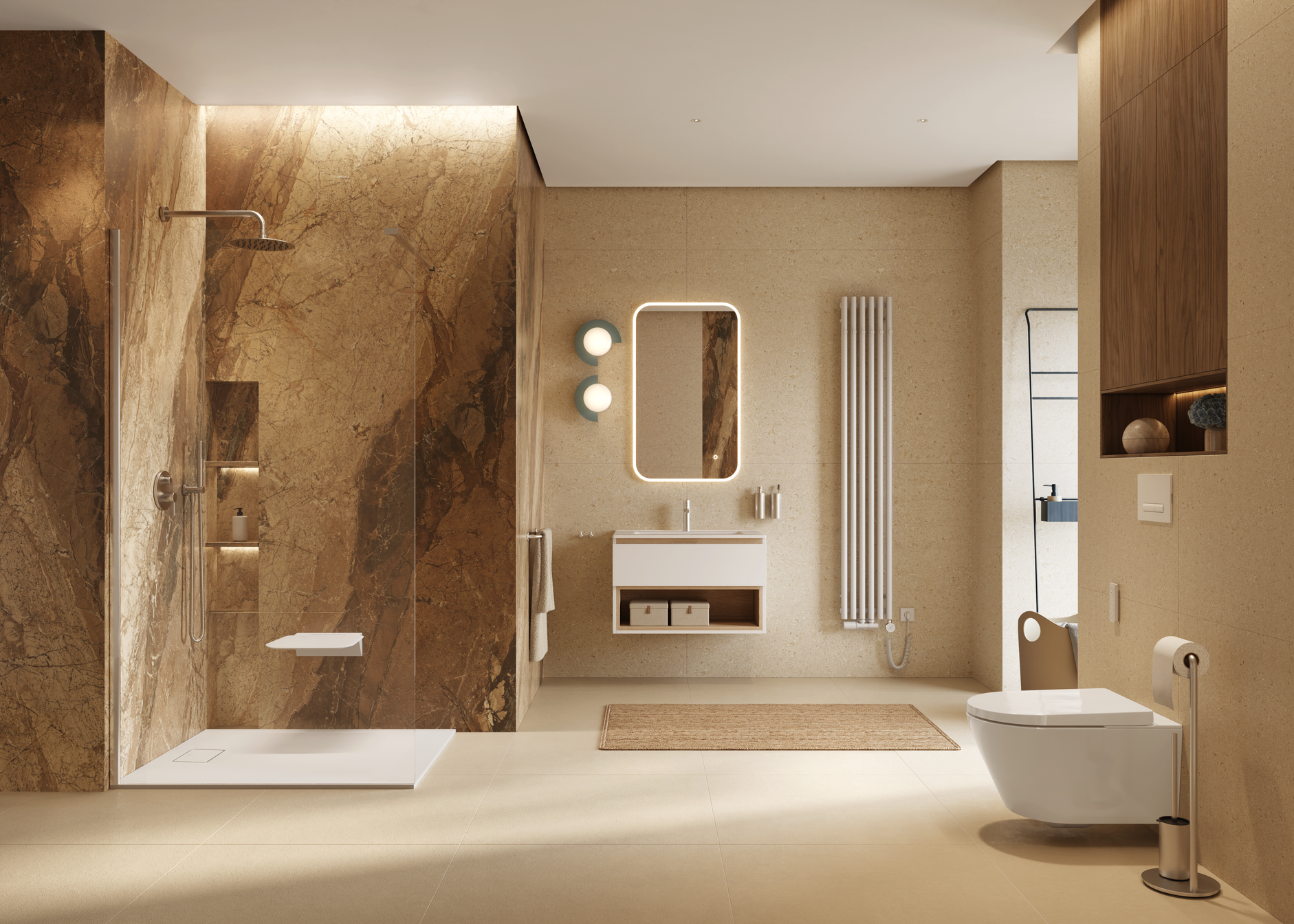 Verdi vertical bathroom radiator 180x28 cm 6 profiles with hooks, soft white