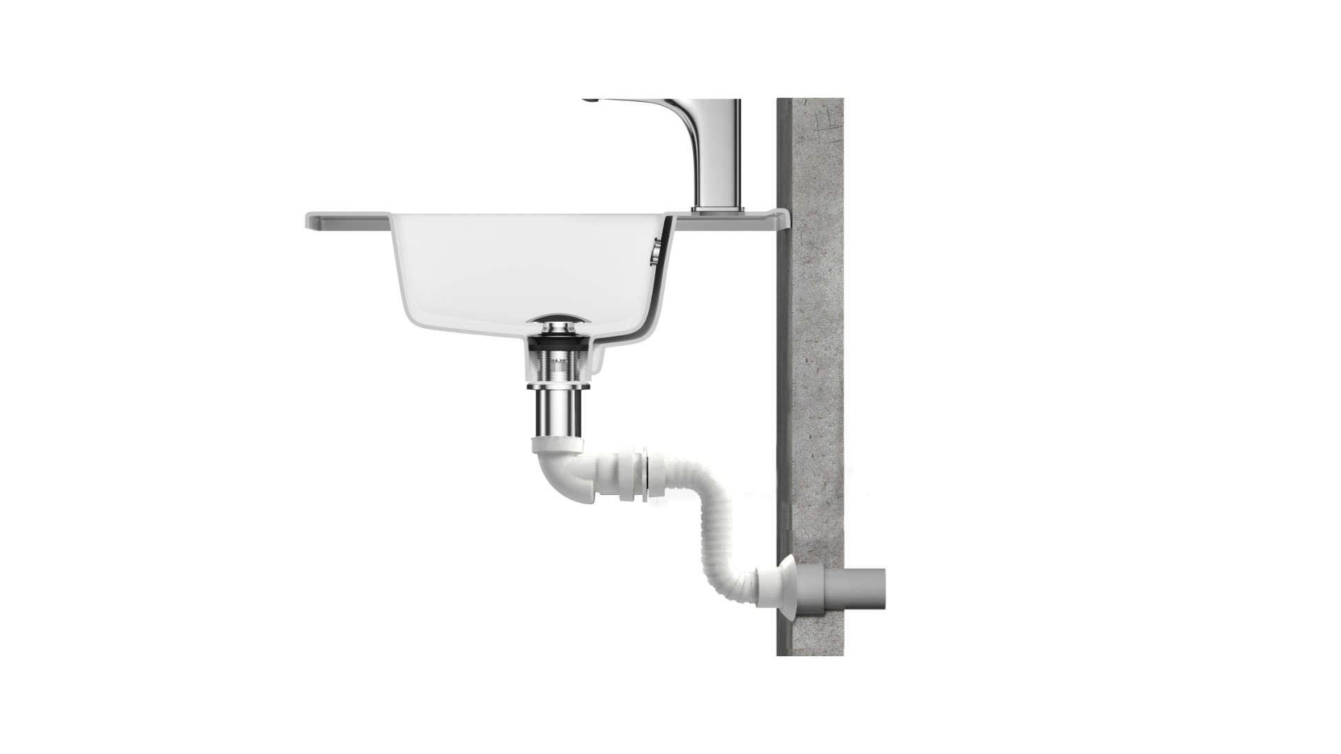 Syfon umywalkowo-bidetowy niski z rurą elastyczną, biały wiz