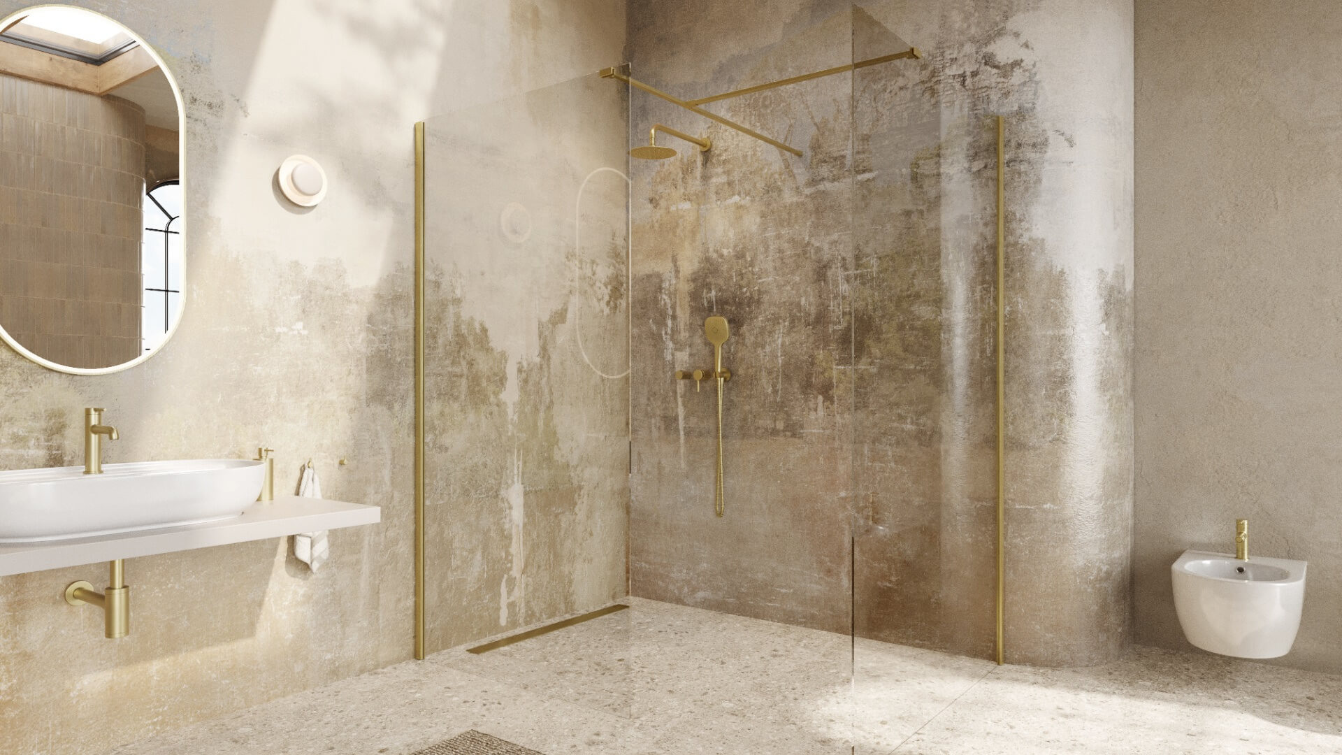 Vidoq walk-in ścianka prysznicowa prosta 90x200 cm powłoka Clean Control szkło 8mm złoty szczotkowany