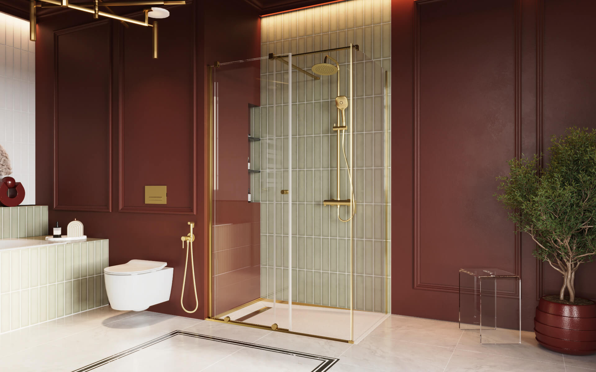 Ortigo kabina prostokątna narożna 120x80 cm, drzwi przesuwne, powłoka Clean Control, złoty połysk