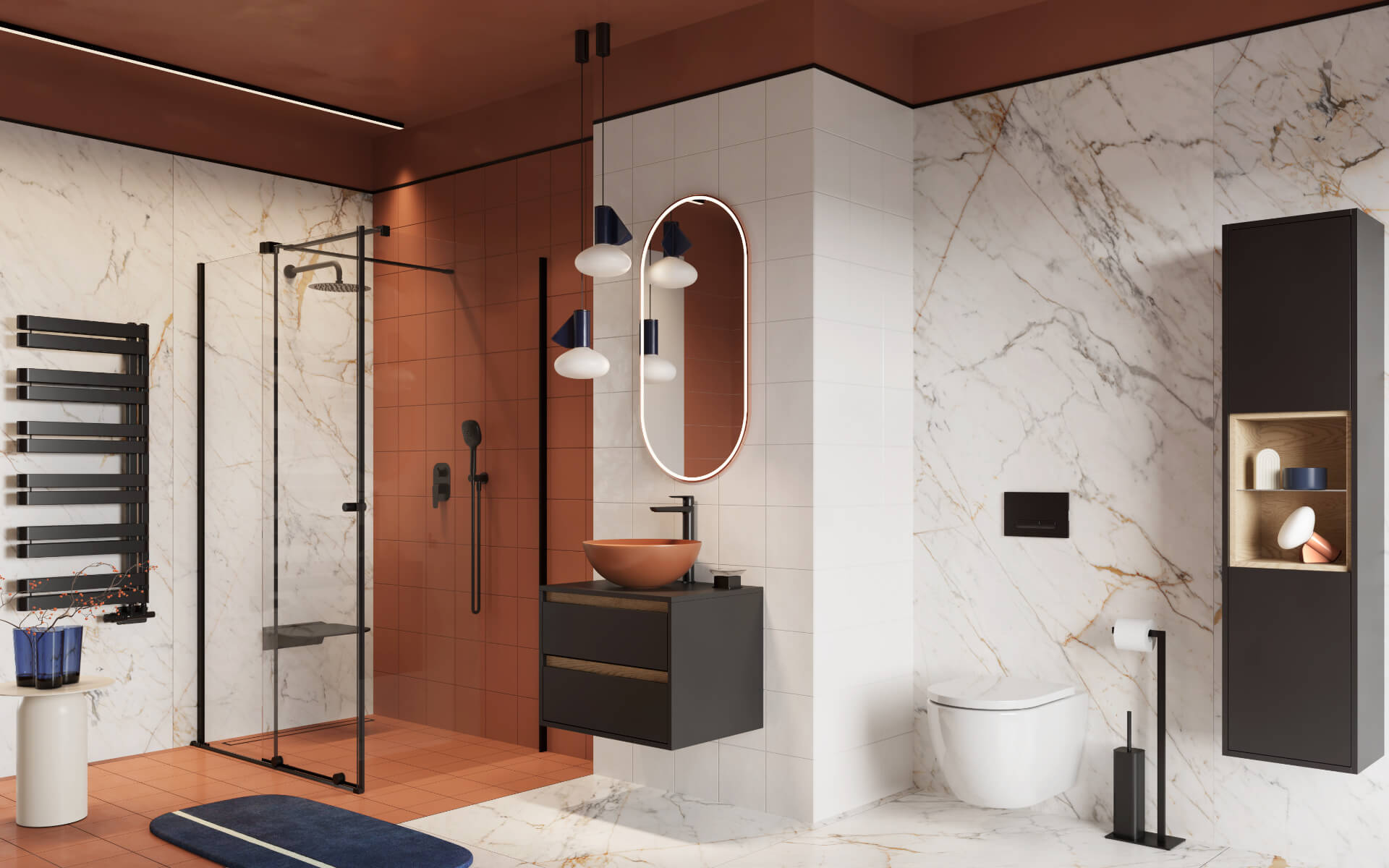 Ortigo kabina prostokątna narożna 120x80 cm, drzwi przesuwne, powłoka Clean Control, czarny mat