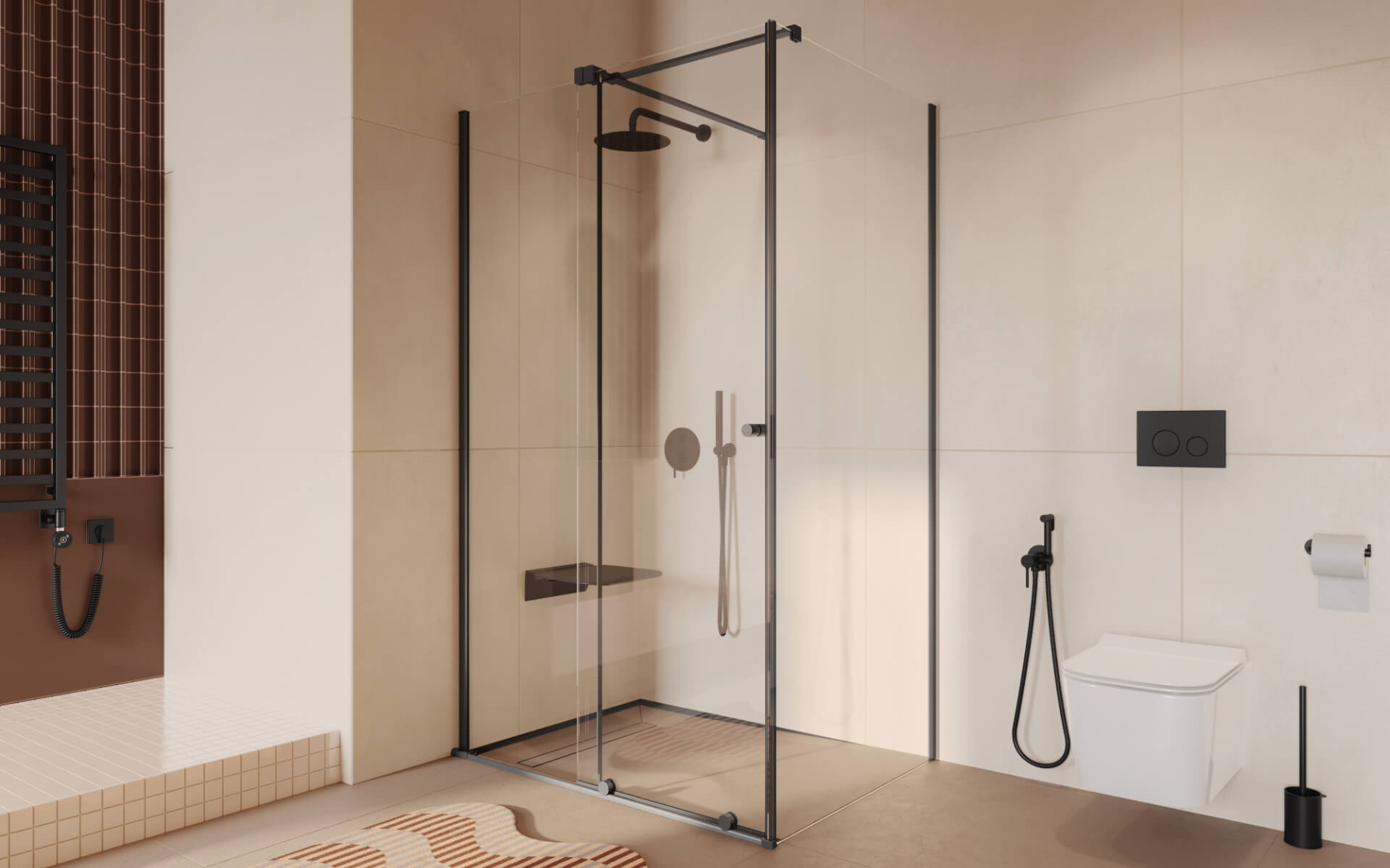 Ortigo kabina prostokątna narożna 120x80 cm, drzwi przesuwne, powłoka Clean Control, czarny mat