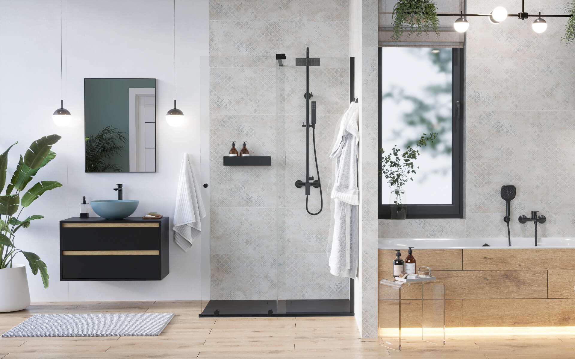 Ortigo walk-in drzwi prysznicowe przesuwne 140x200 cm, powłoka Clean Control, czarny mat