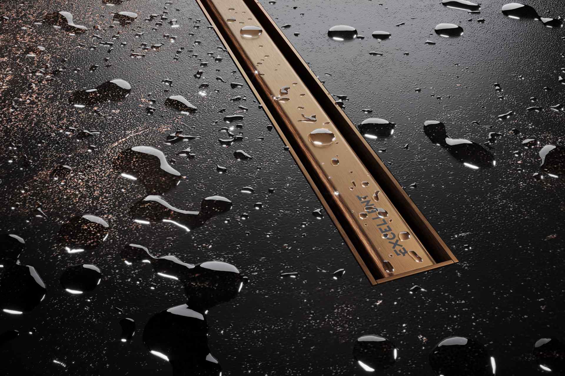 Stilio Slim odpływ liniowy 70 cm, baza z syfonem, mankiet uszczelniający, ruszt dekoracyjny, miedziany szczotkowany