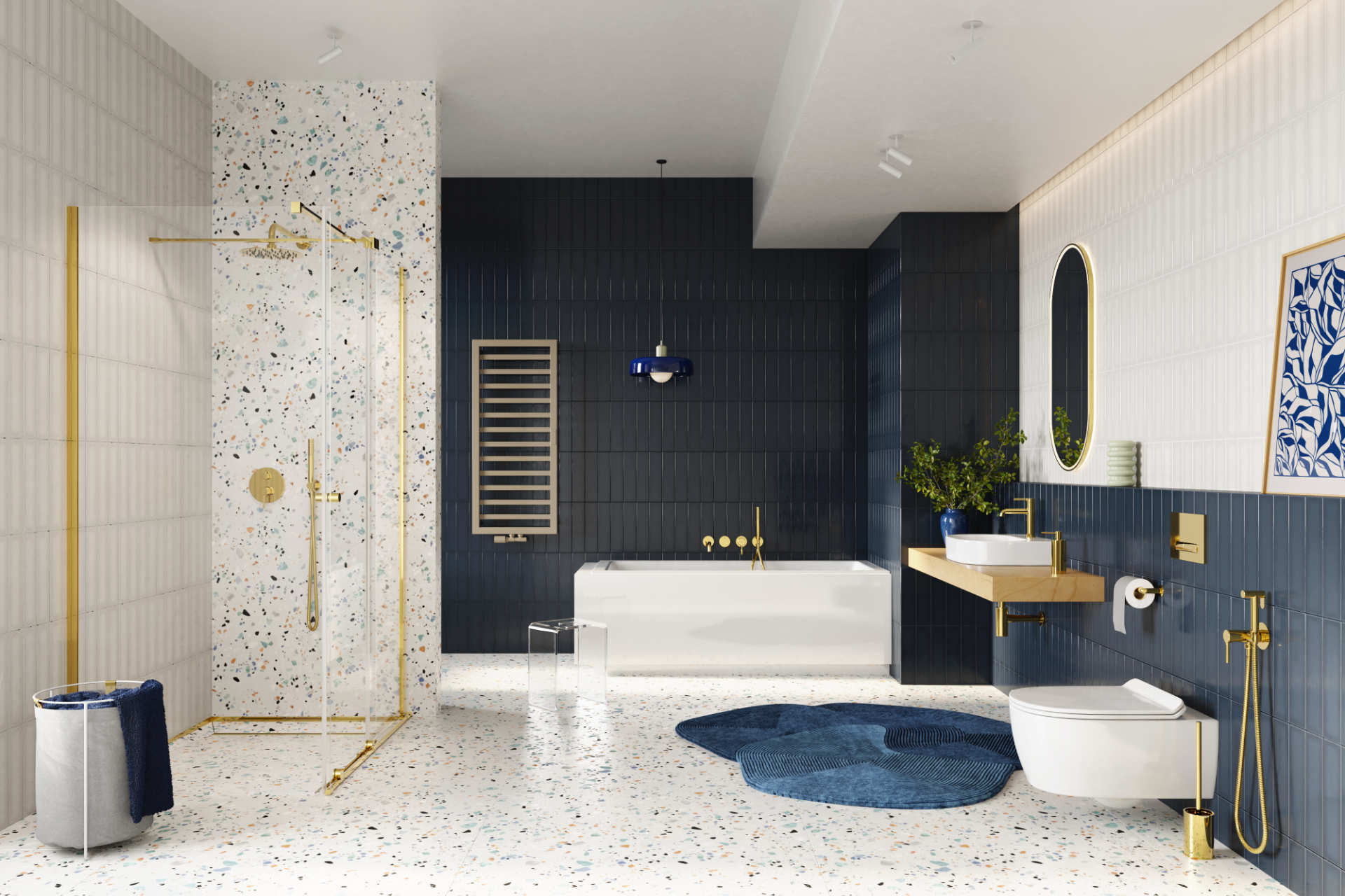 Delta Pi Zestaw wannowo-prysznicowy podtynkowy, 2 funkcyjny, złoty połysk