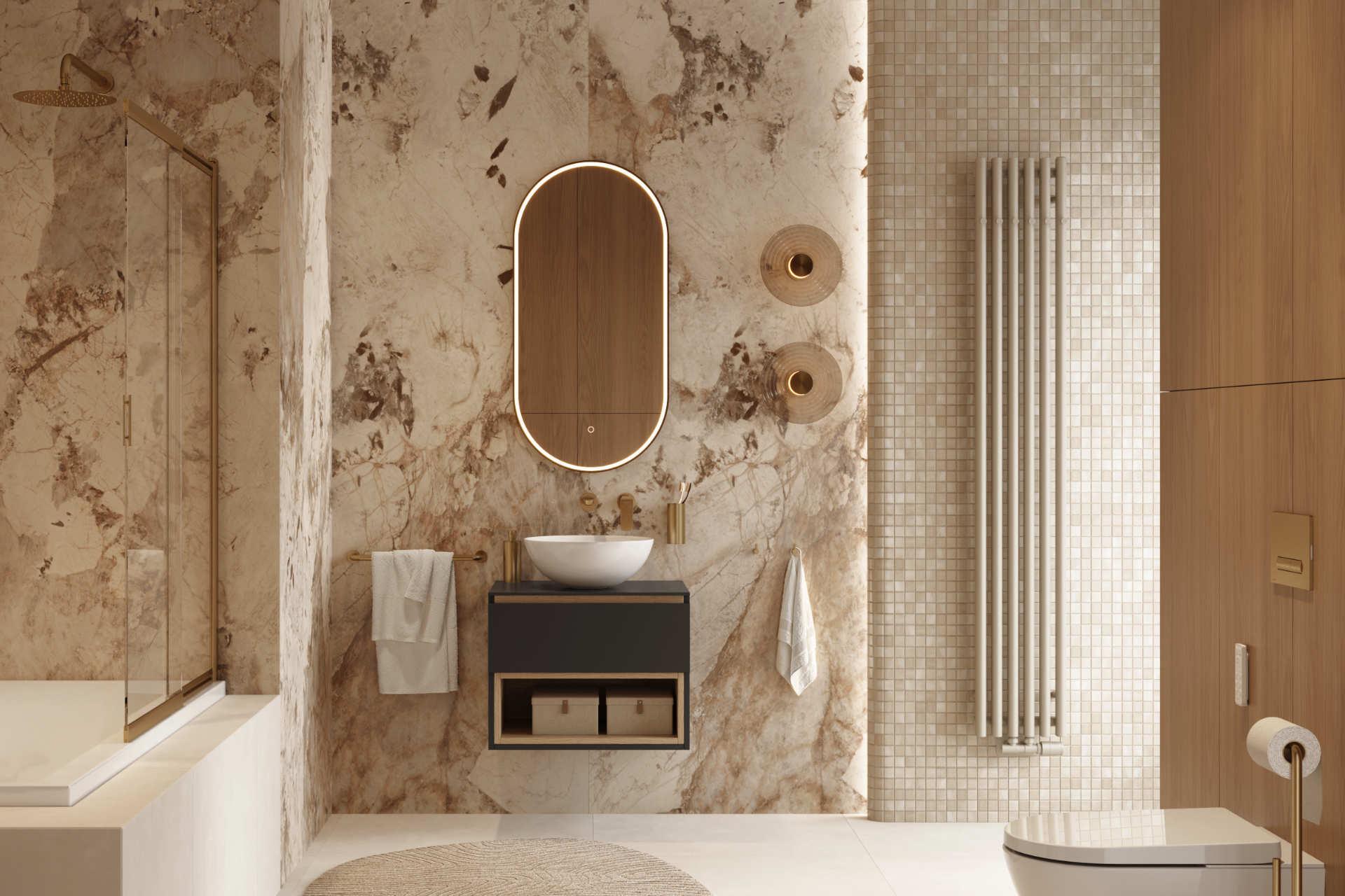 Verdi grzejnik łazienkowy pionowy 180x28 cm, 6 profili z haczykami, cappuccino