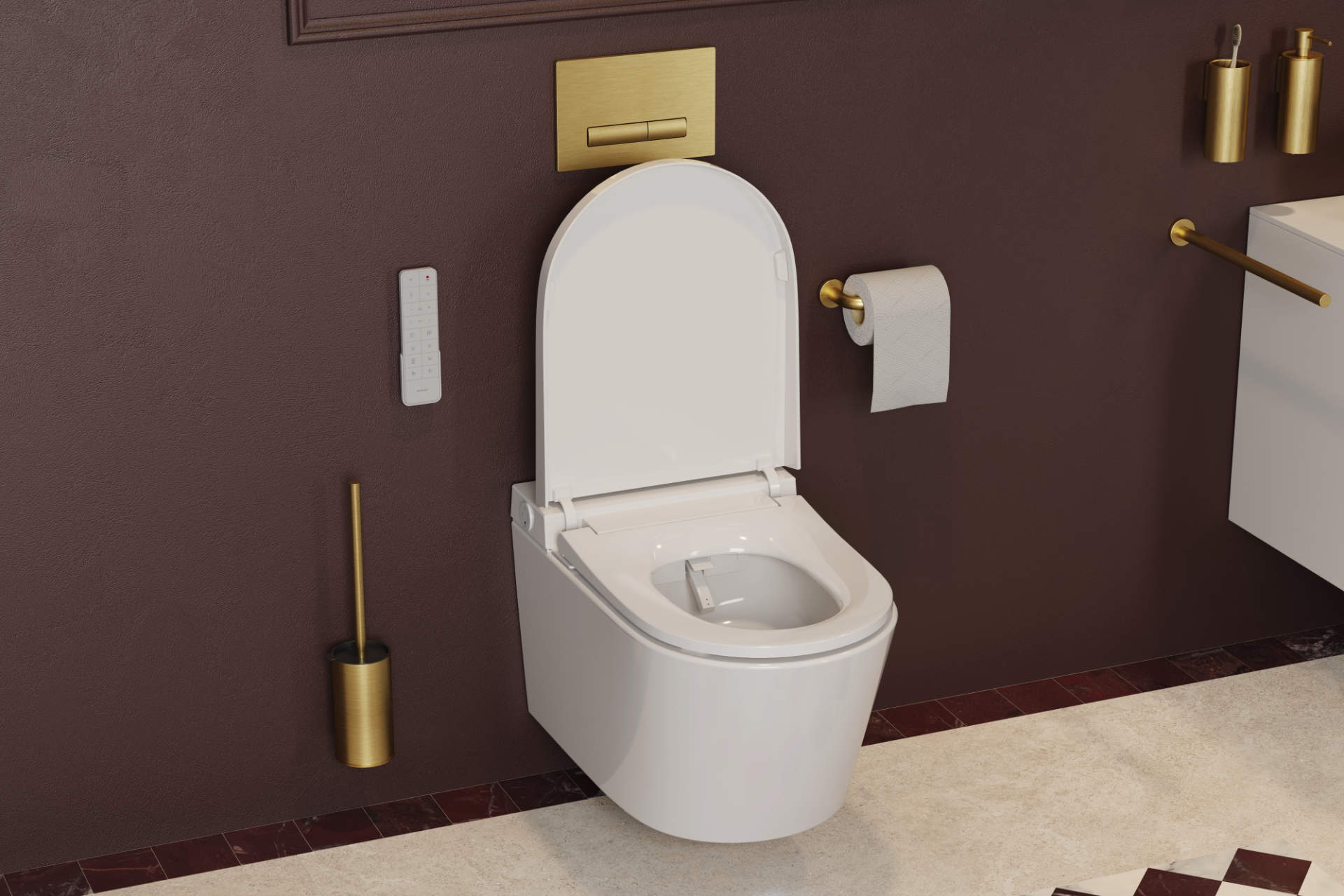 Montana miska WC z funkcją bidetu z systemem spłukiwania Spin 360, z pilotem, biały połysk