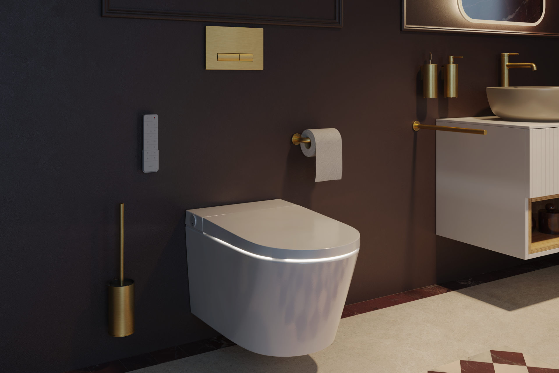 Montana miska WC z funkcją bidetu z systemem spłukiwania Spin 360, z pilotem, biały połysk