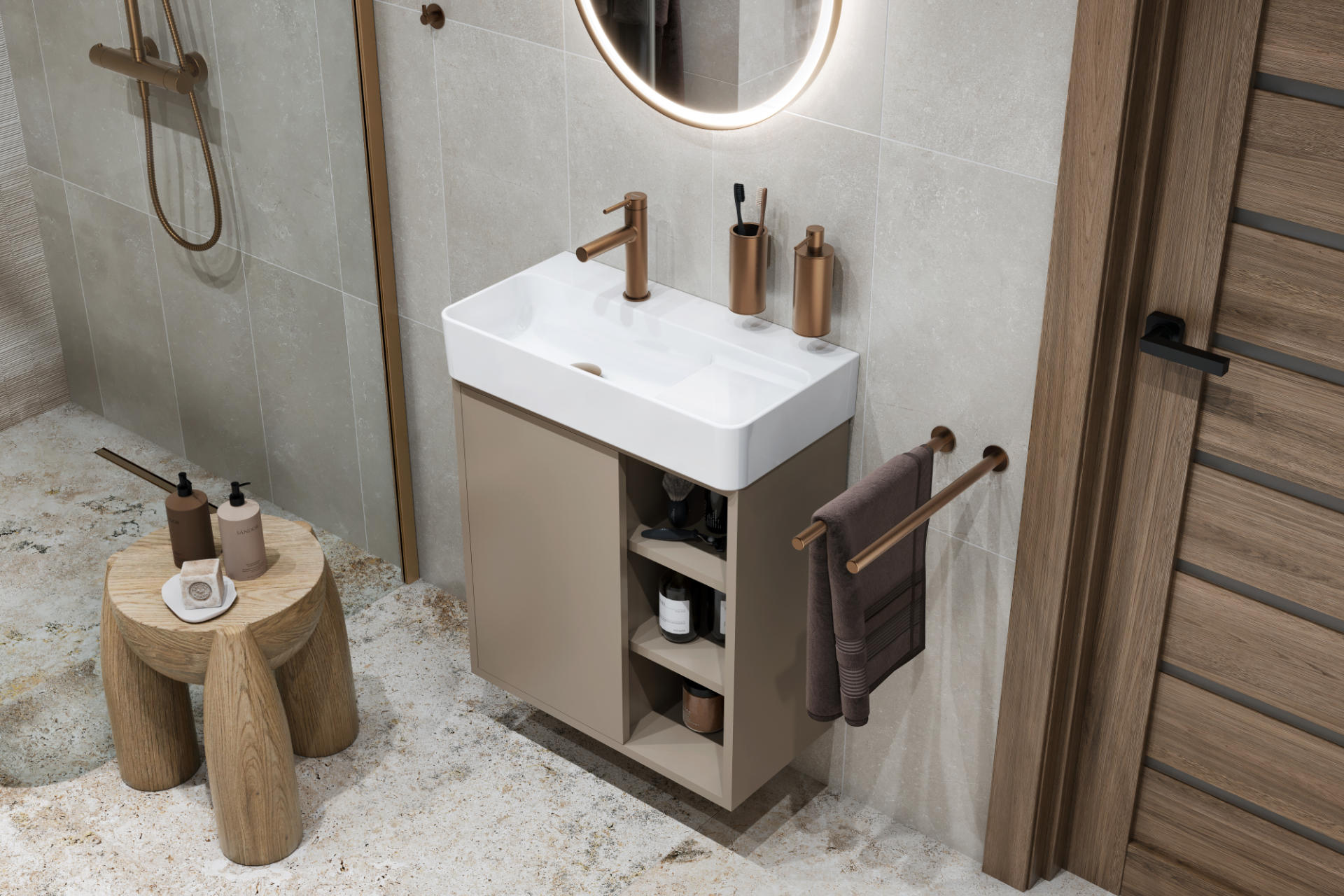 Ness szafka wisząca 57 cm, podumywalkowa, lakierowana, umywalka Ness, biały połysk/biały połysk front1