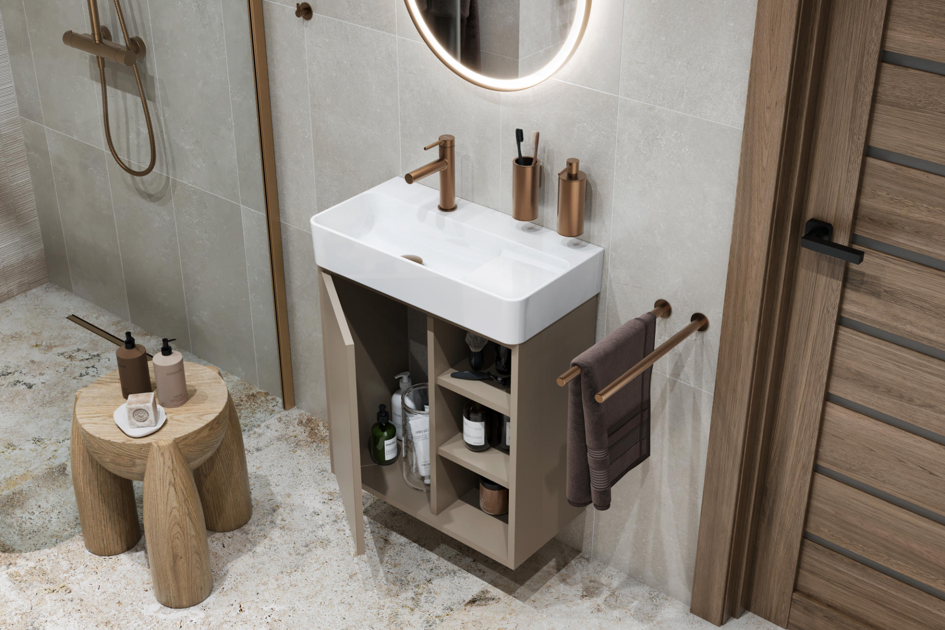 Ness szafka wisząca 57 cm, podumywalkowa, lakierowana, umywalka Ness, biały połysk/biały połysk front2