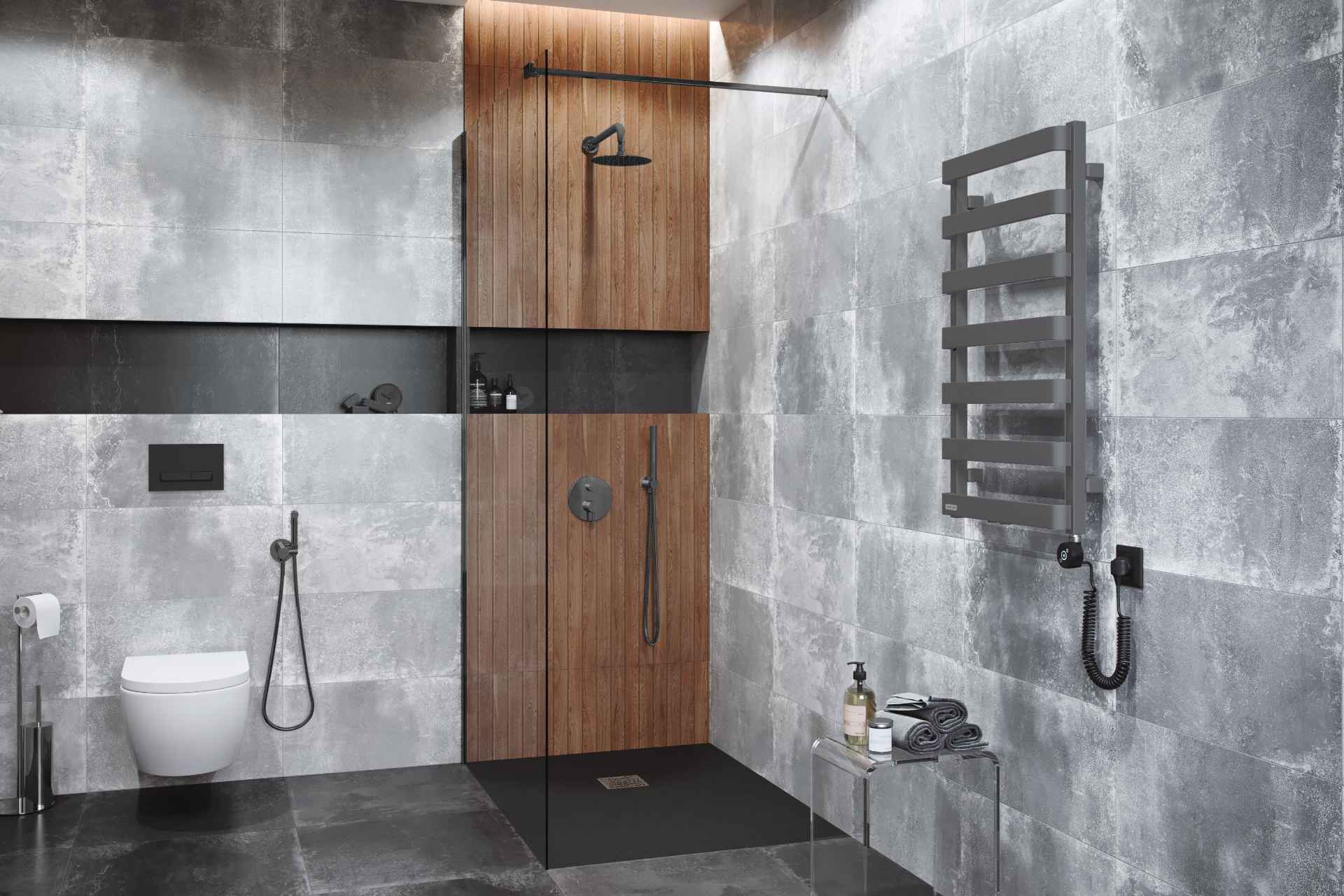 Vidoq walk-in straight shower wall 120x200 cm, Clean Control coating, brushed graphite