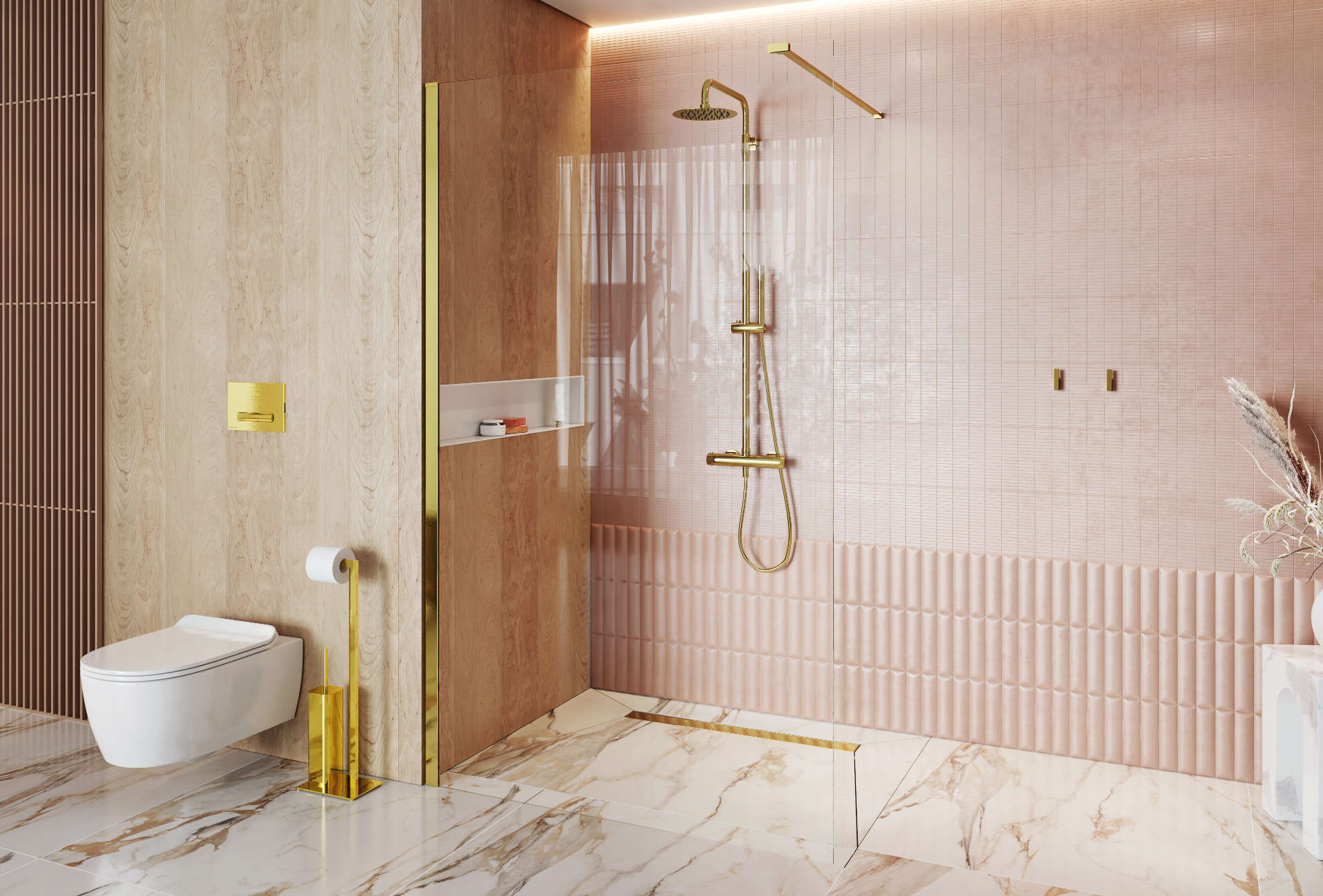 Vidoq walk-in ścianka prysznicowa prosta 100x200 cm powłoka Clean Control szkło 8mm złoty połysk