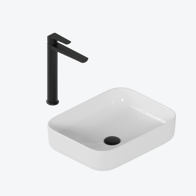 Zestaw promocyjny Cori 2.0 50x38 z baterią umywalkową wysoką Clever 2.0, czarny soft i korkiem klik-klak, czarny