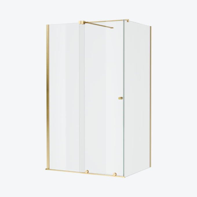 Ortigo kabina prostokątna narożna 140x100 cm, drzwi przesuwne, powłoka Clean Control, złoty szczotkowany