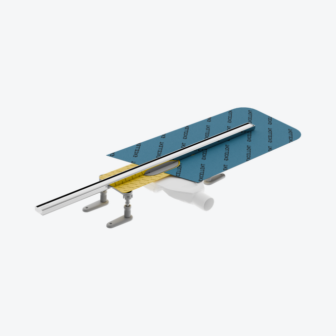 Stilio Slim odpływ liniowy 90 cm baza z syfonem mankiet uszczelniający ruszt dekoracyjny stal nierdzewna polerowana