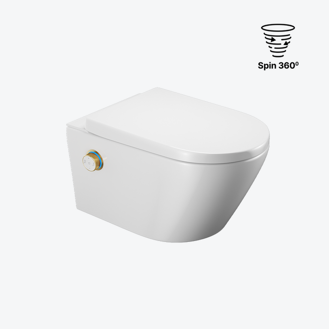 Dakota 2.0 D3 Spin 360 miska WC z funkcją bidetu, spłukiwanie wirowe, pokrętło sterujące złoty połysk