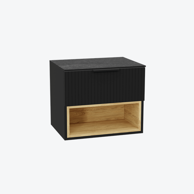 Tuto 2.0 szafka wisząca 60 cm 1 szuflada front ryflowany, blat marmur, czarny mat/ czarny mat