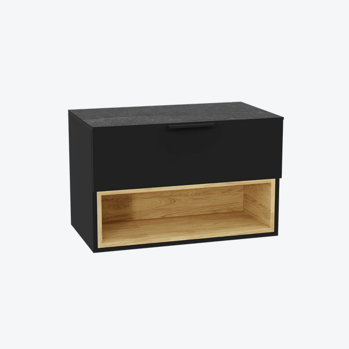 Tuto 2.0 szafka wisząca 80 cm 1 szuflada front gładki wysoki, blat marmur, czarny mat/ czarny mat