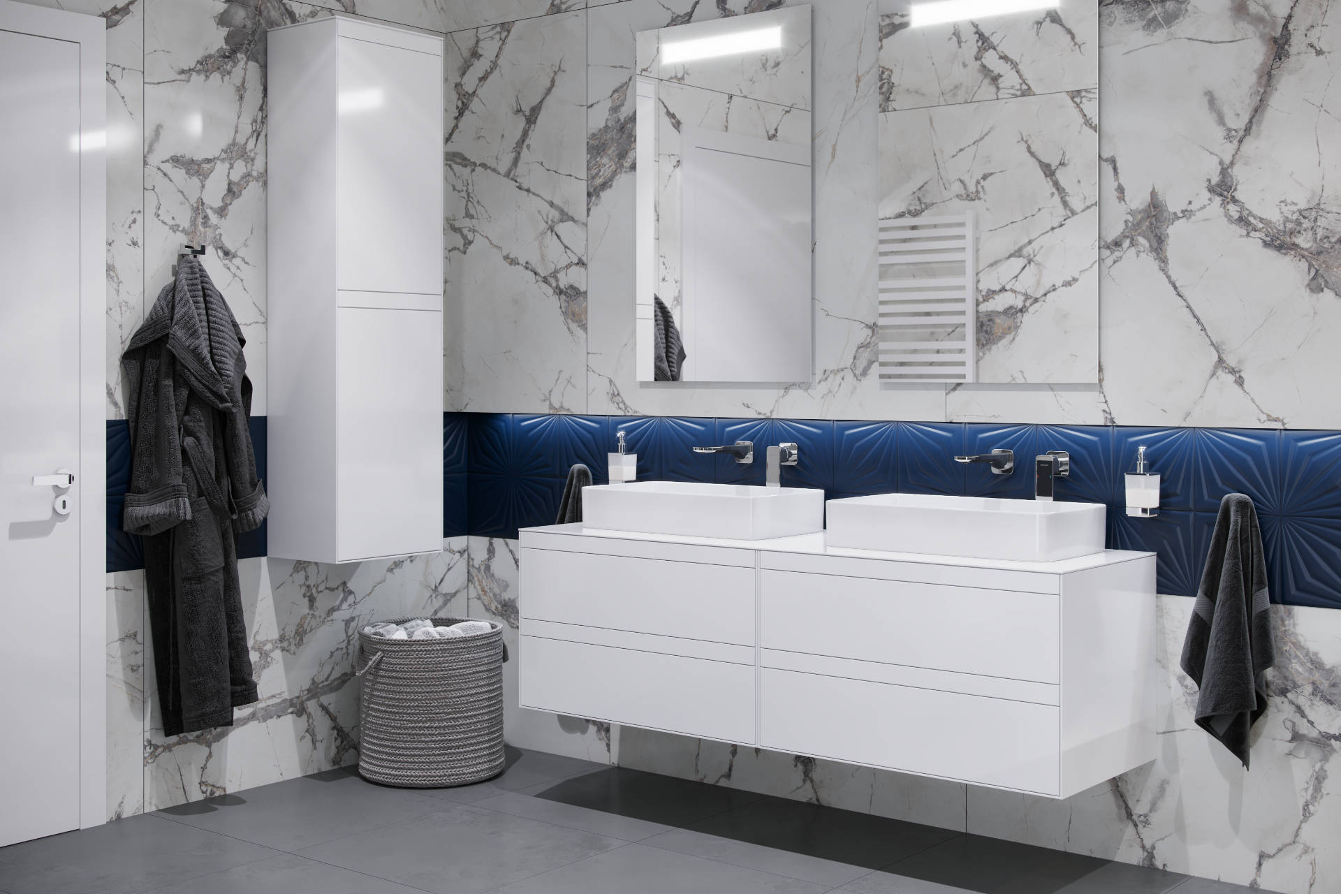 Finli szafka wisząca boczna 150 cm,  wysoka, biały połysk