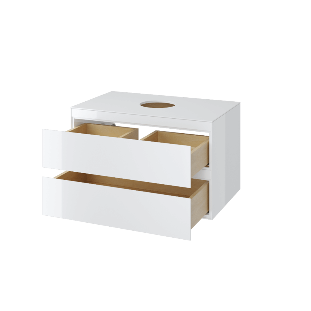 Finli szafka wisząca 80cm, podumywalkowa z blatem 2 szuflady, biały połysk