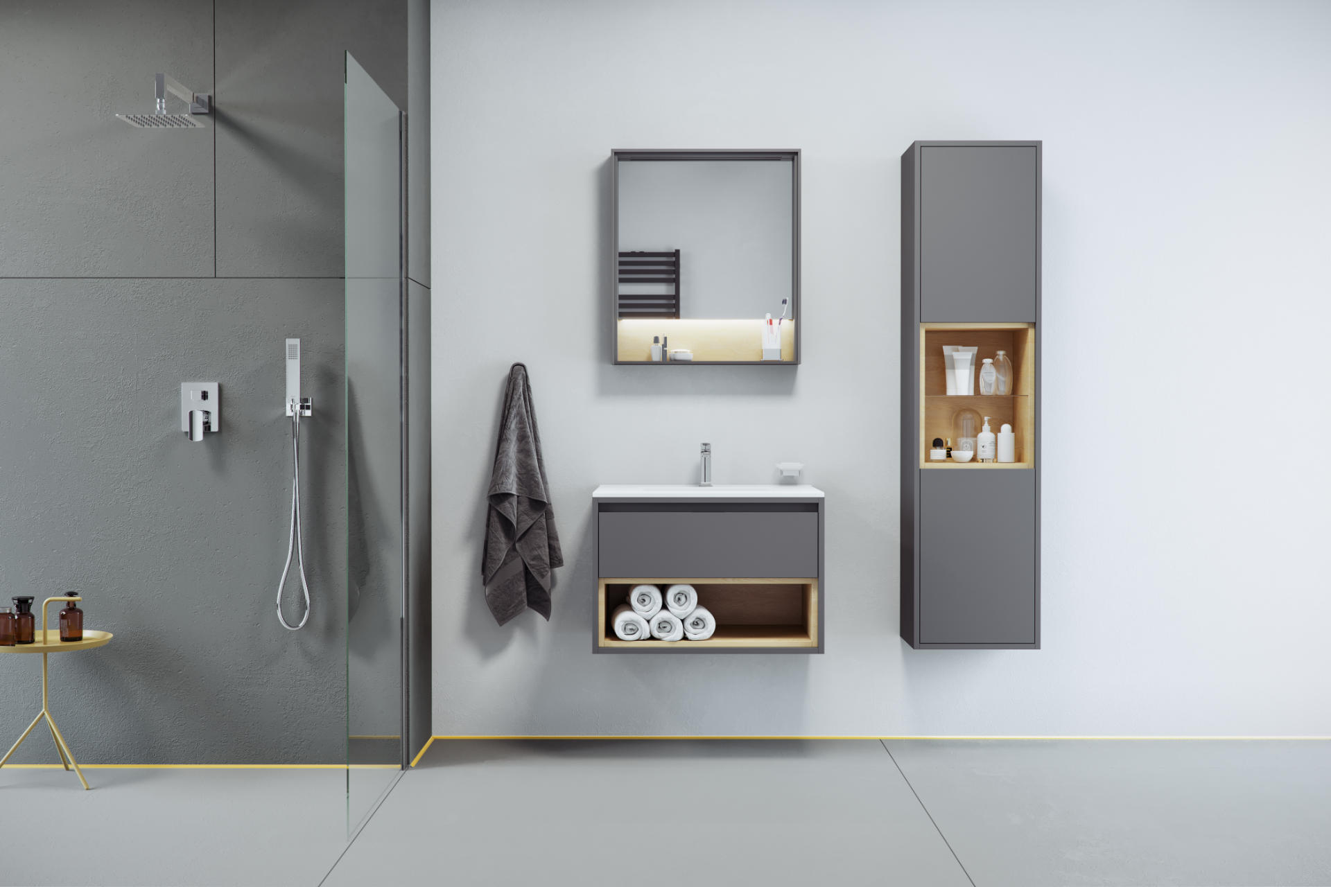 Tuto szafka wisząca 60 cm podumywalkowa 1 szuflada, szary/dąb