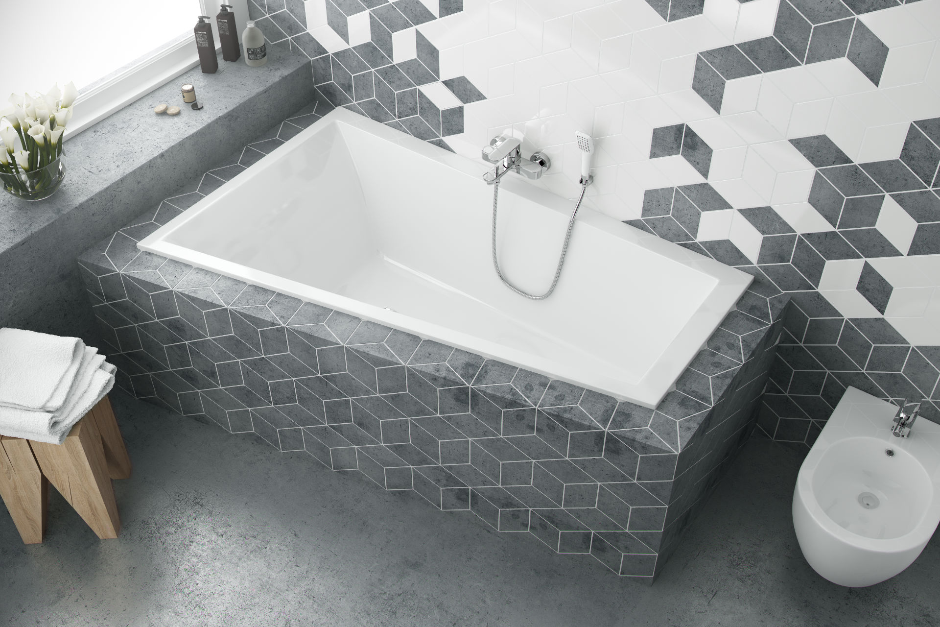 M-Sfera Slim wanna narożna 160x95 cm prawa, bialy połysk