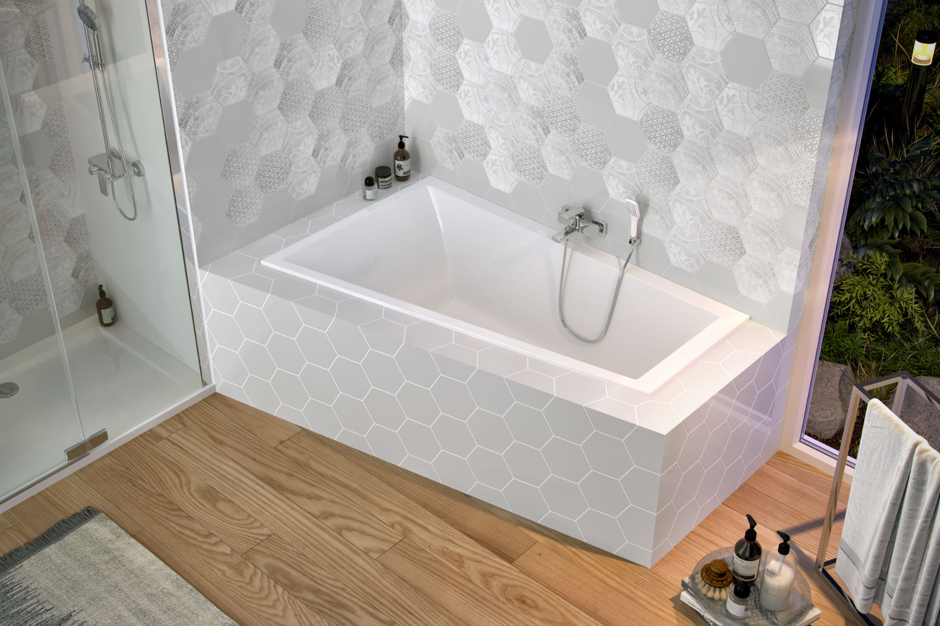 M-Sfera Slim wanna narożna 160x95 cm prawa, bialy połysk