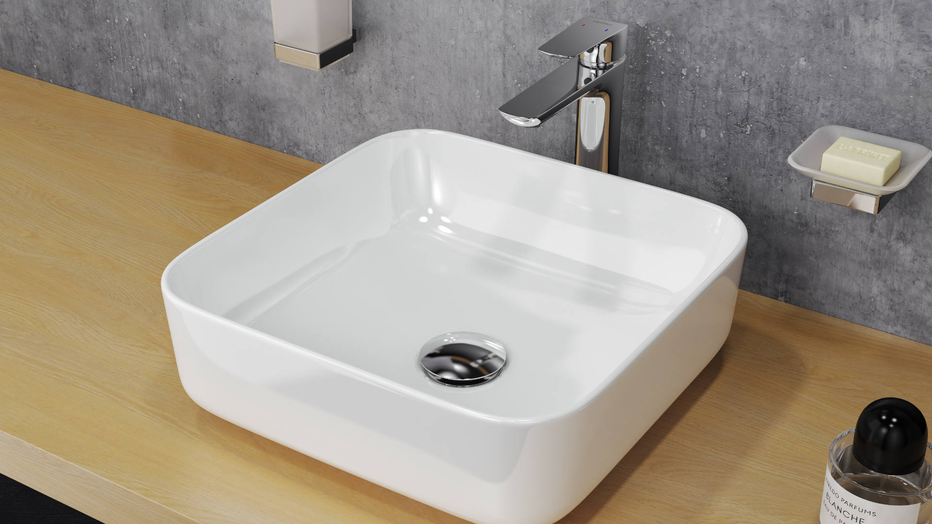 Cori 38 umywalka nablatowa 38,5x38,5 cm kwadratowa, biały połysk