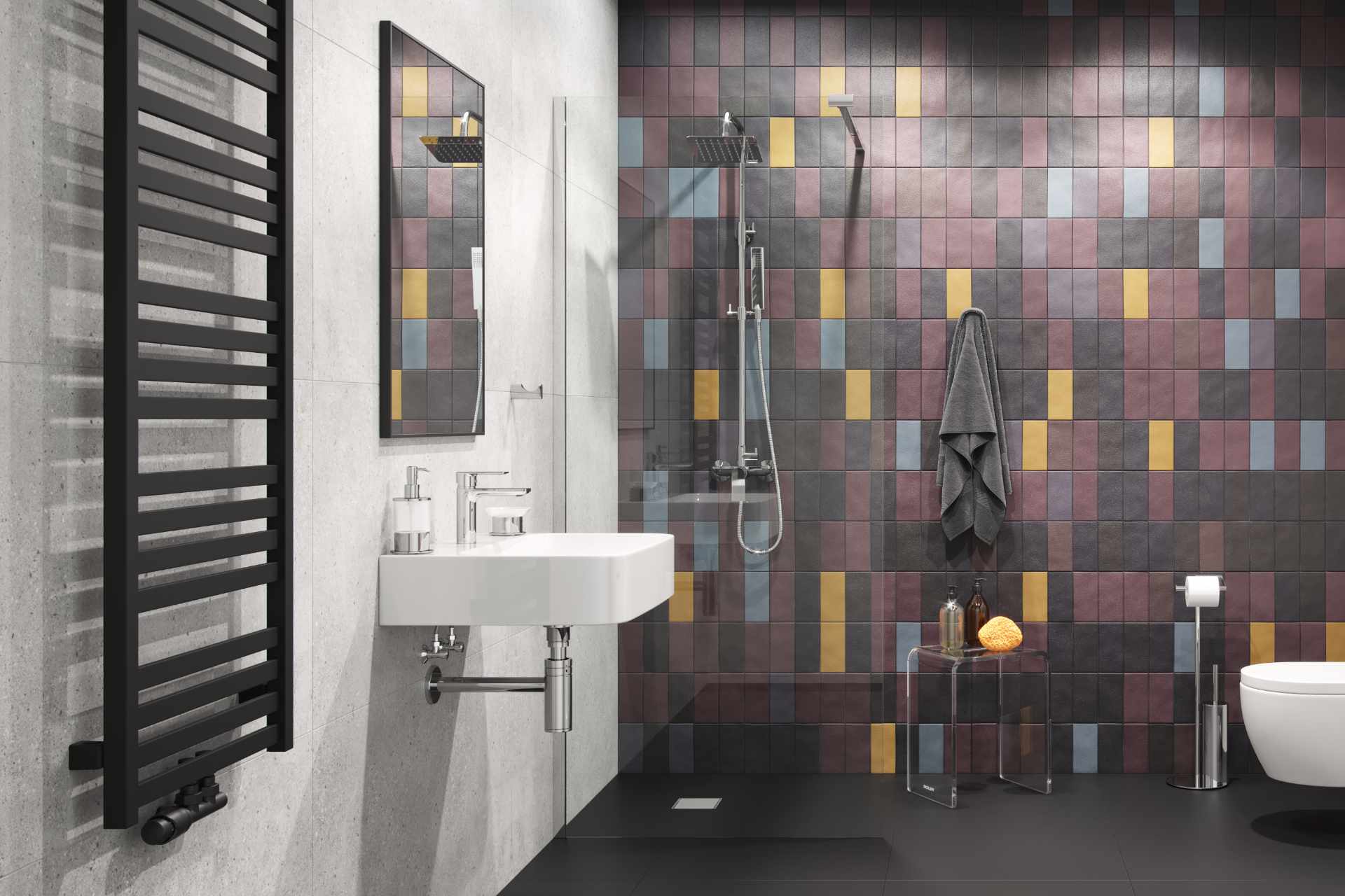 Horos grzejnik łazienkowy 121x35 cm, czarny soft