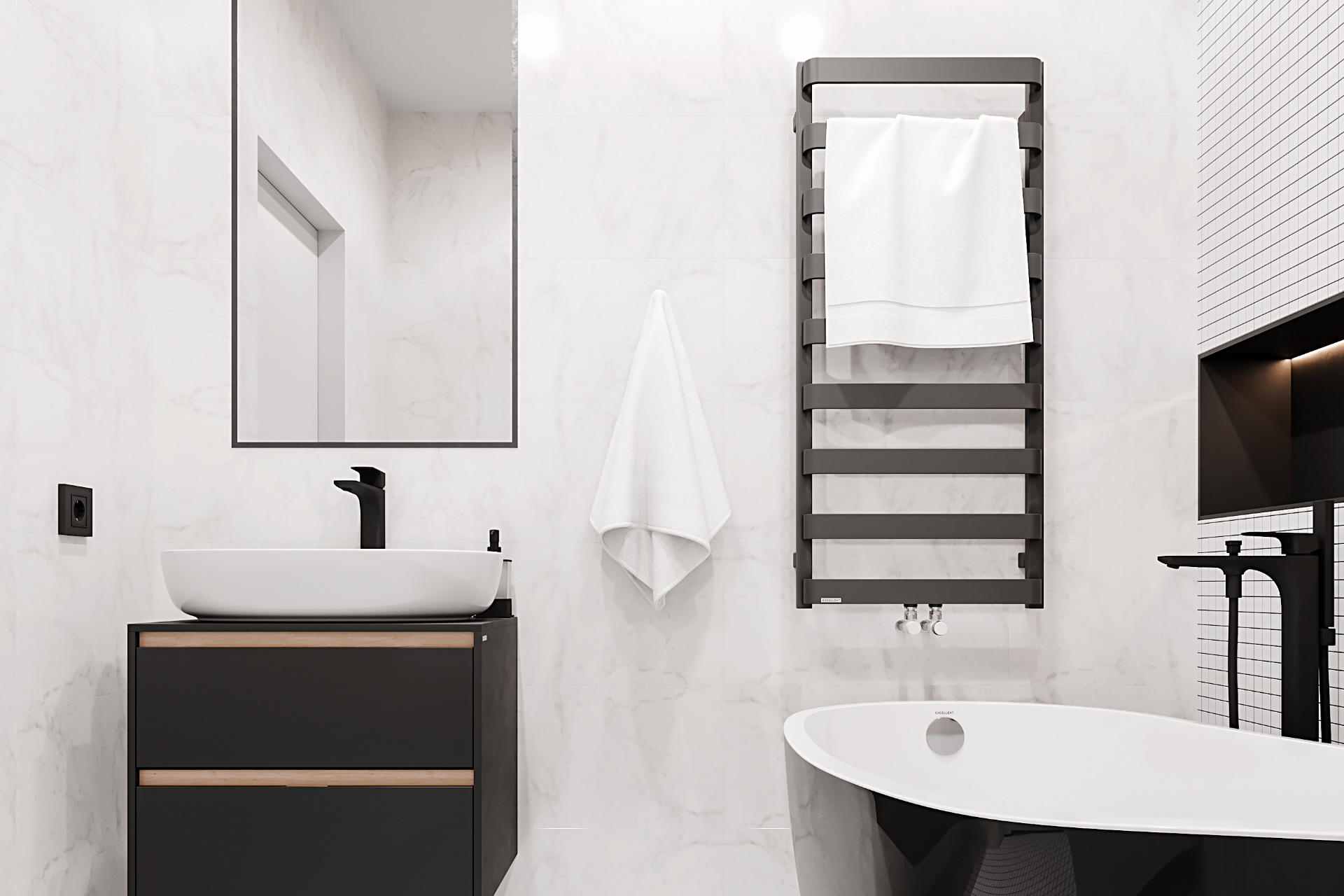 Meteor grzejnik łazienkowy 111x50 cm, czarny soft