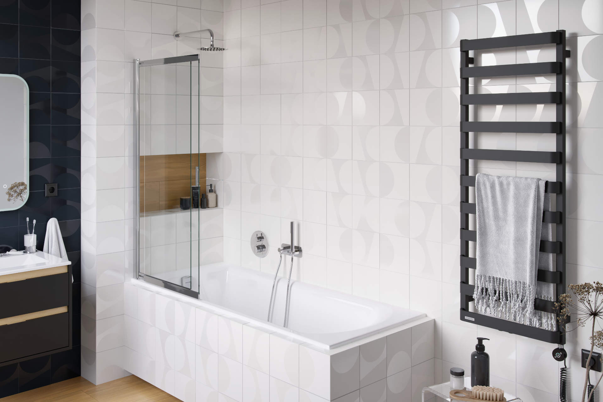 Meteor grzejnik łazienkowy 137x50 cm, czarny soft