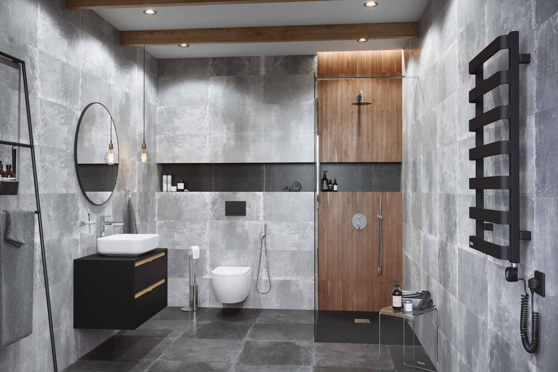 Meteor grzejnik łazienkowy 85x50 cm, czarny soft