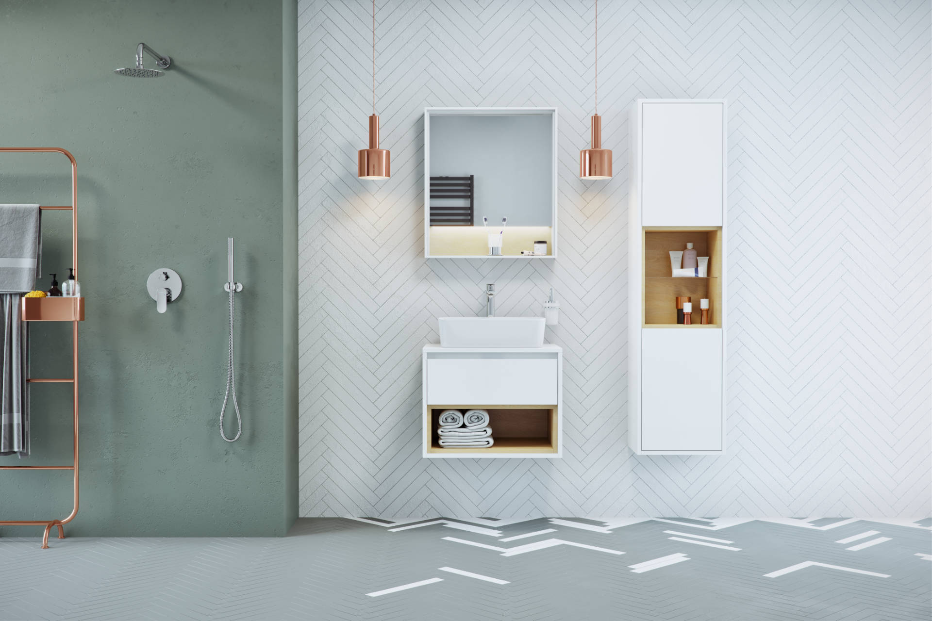 Tuto szafka boczna 160 cm wysoka, biały połysk/dąb